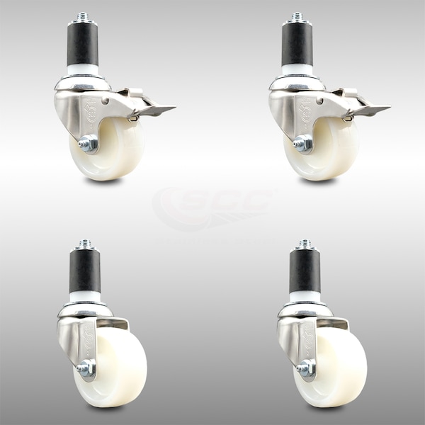 Service Caster 3 Inch 316SS Nylon Swivel 1-5/8 Inch Expanding Stem Caster Lock Brake SCC, 2PK SCC-SS316TTLEX20S314-NYS-2-S-2-158 - main